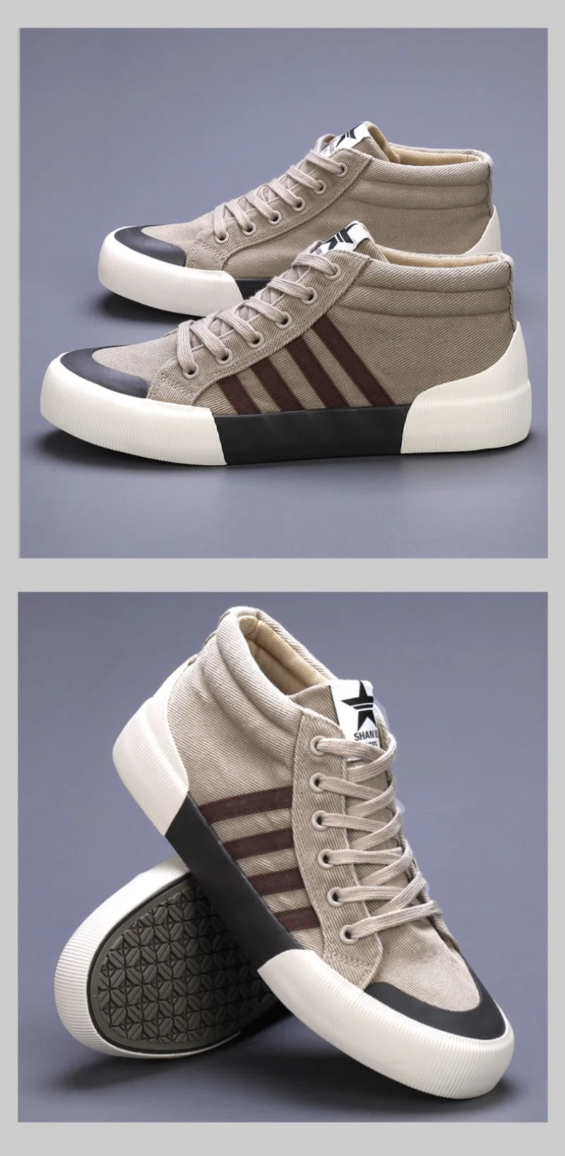 Sapato de lona respirável casual masculino, tênis de cano alto, sapato vulcanizado com renda, sapatilha antiderrapante, na moda