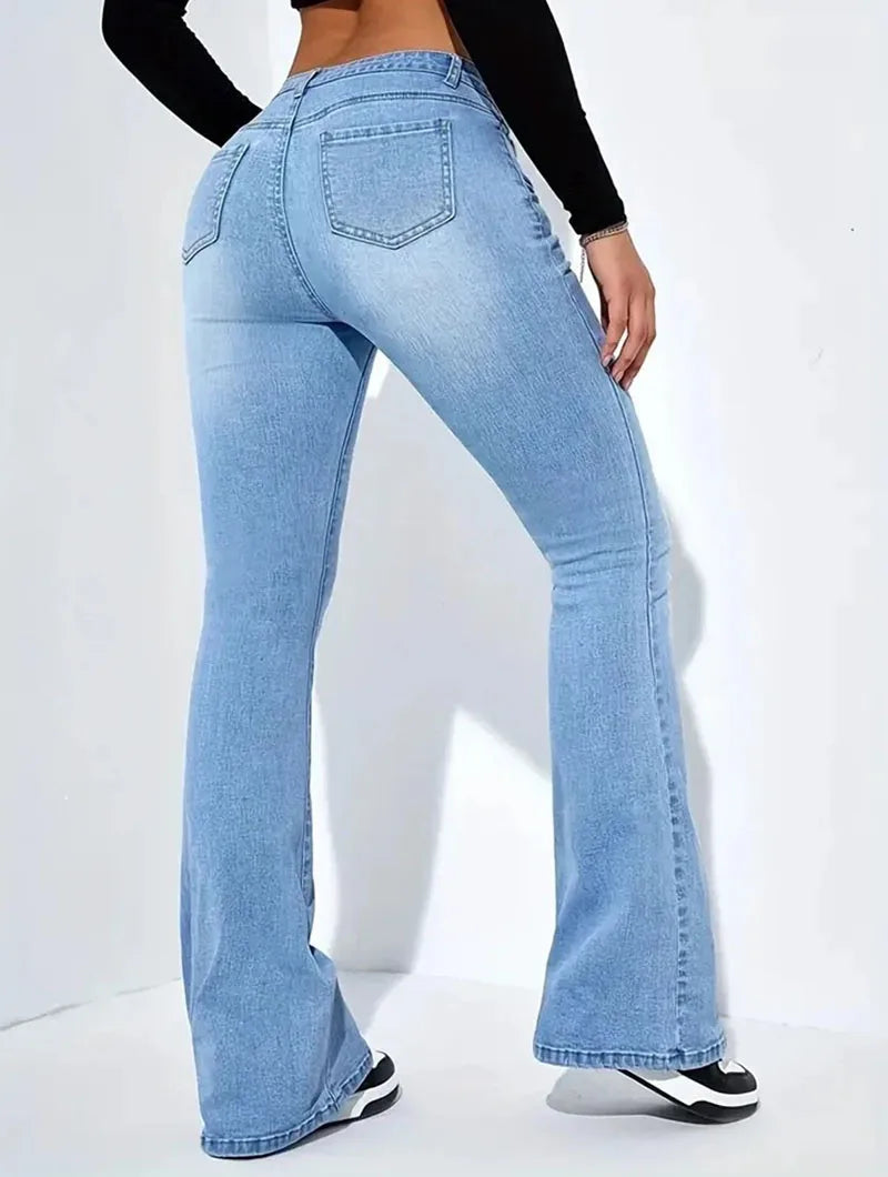 Lucyever calças jeans femininas flare vintage americana streetwear slim y2k punk jeans feminino clássico cintura alta calças largas perna