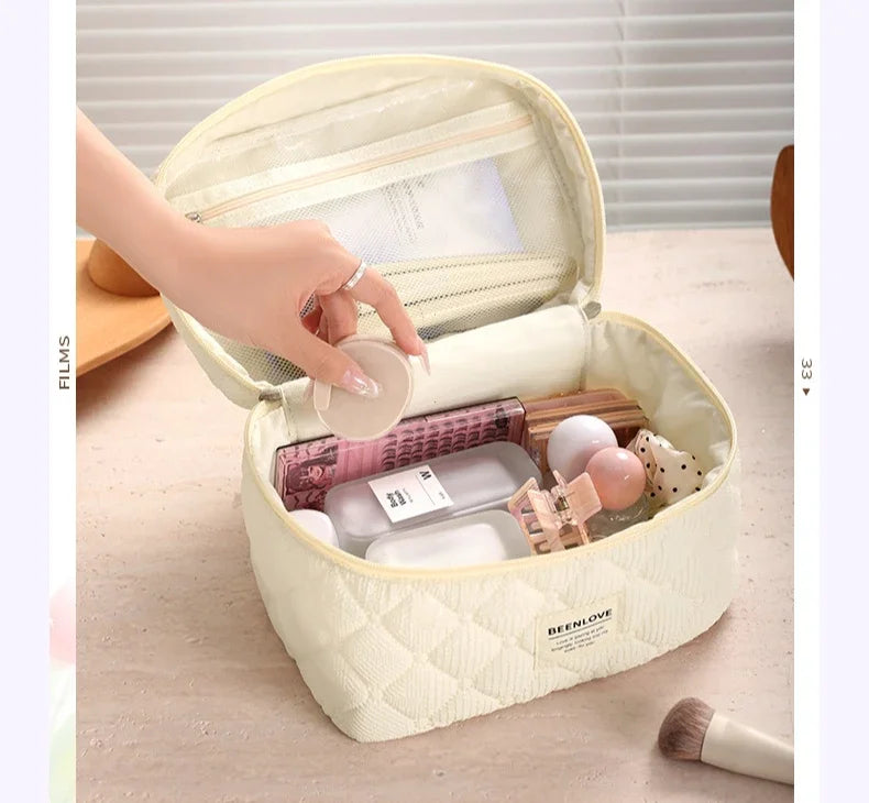 Conjunto de bolsa de maquiagem acolchoada bolsa de maquiagem feminina grande floral sacos de maquiagem bonito algodão bolsa cosmética viagem saco de armazenamento de produtos de higiene pessoal