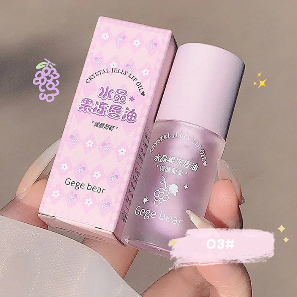 Óleo Labial Gege Bear Crystal Jelly Fruit com Pêssego, Uva e Abacate, Hidratante, Nutritivo e Clareador de Linhas Labiais