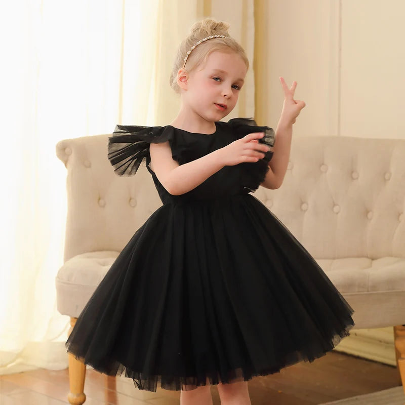 Vestido de princesa sem mangas infantil, vestido curto de verão para meninas, festa de aniversário, performance de evento, simples, 3-10