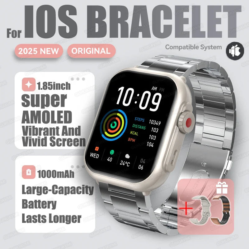 2025new para xiaomi ios relógio ultra2 relógios inteligentes feminino 1000mah 1.85 "amoled tela de toque completa bt chamada senhoras moda smartwatch