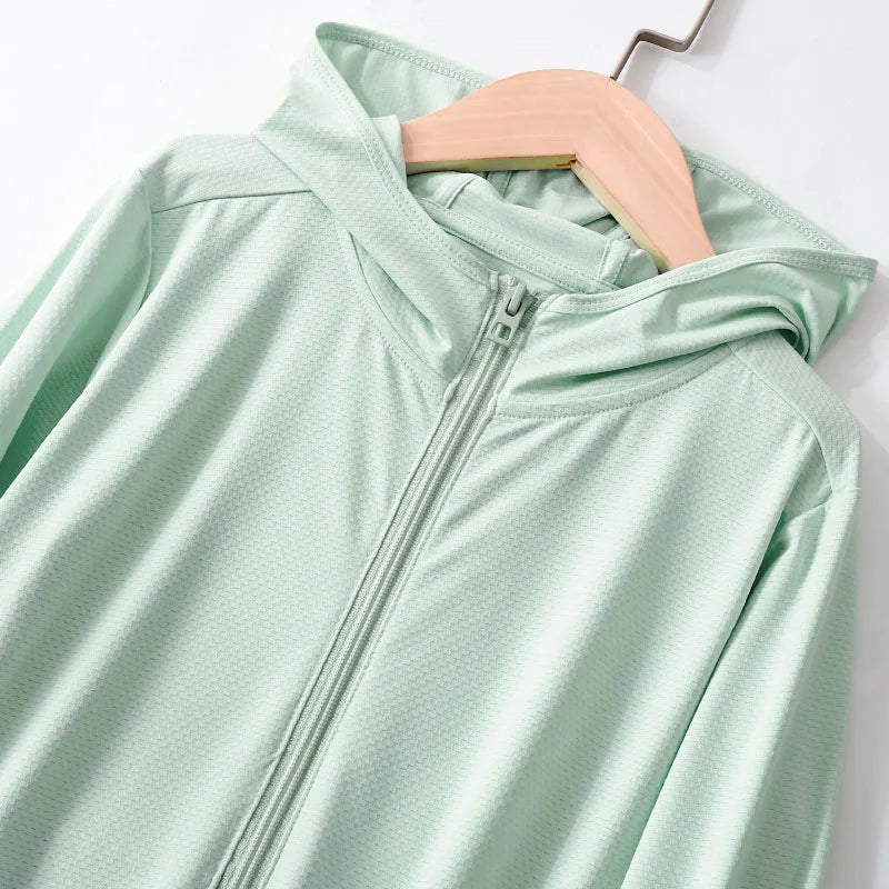 Chegou novo verão Crianças menina menino protetor solar roupas crianças bebê top coat adolescente 110-180 3-18year estudantes jaqueta com chapéu