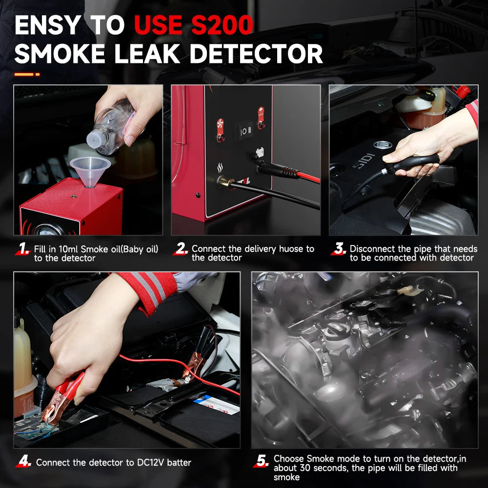 Ancel s200 evap detector de vazamento de fumaça para carro motocicleta máquina de fumaça ferramenta diagnóstico testador vácuo óleo combustível tubo vazamento localizador