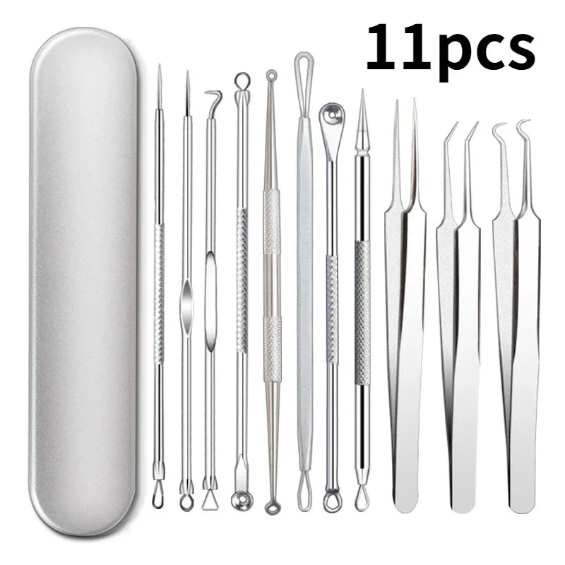 Removedor De Cravos Para Cuidados Com A Pele, Agulha De Acne, Extração De Poros, Black Head Cleaner, Ferramenta De Limpeza, Cell Clamp, 11 Pçs/conjunto