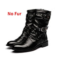 Inverno apontou toe botas de cano médio masculino fivela cinta chelsea bota para homens de couro botas de motocicleta alta superior homem sapato de inverno
