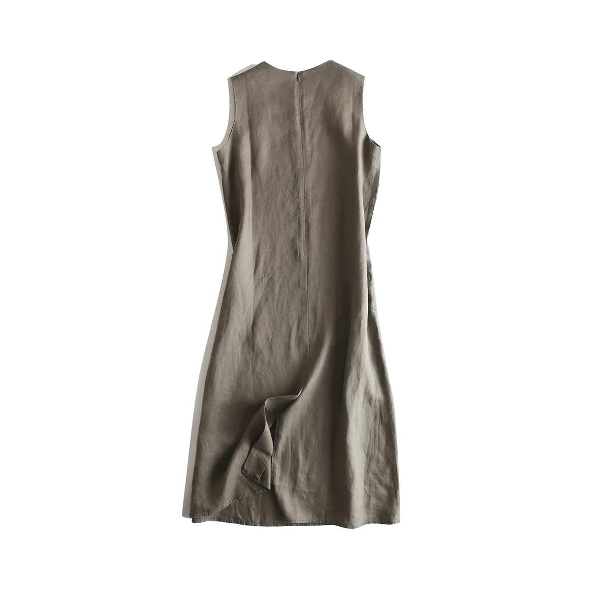 Vestido longo sem mangas com gola em O, Vintage, Linho, Algodão, Emagrecimento, Linha A, Verão, Sólido, Tanque Robe, Roupas casuais, X1399