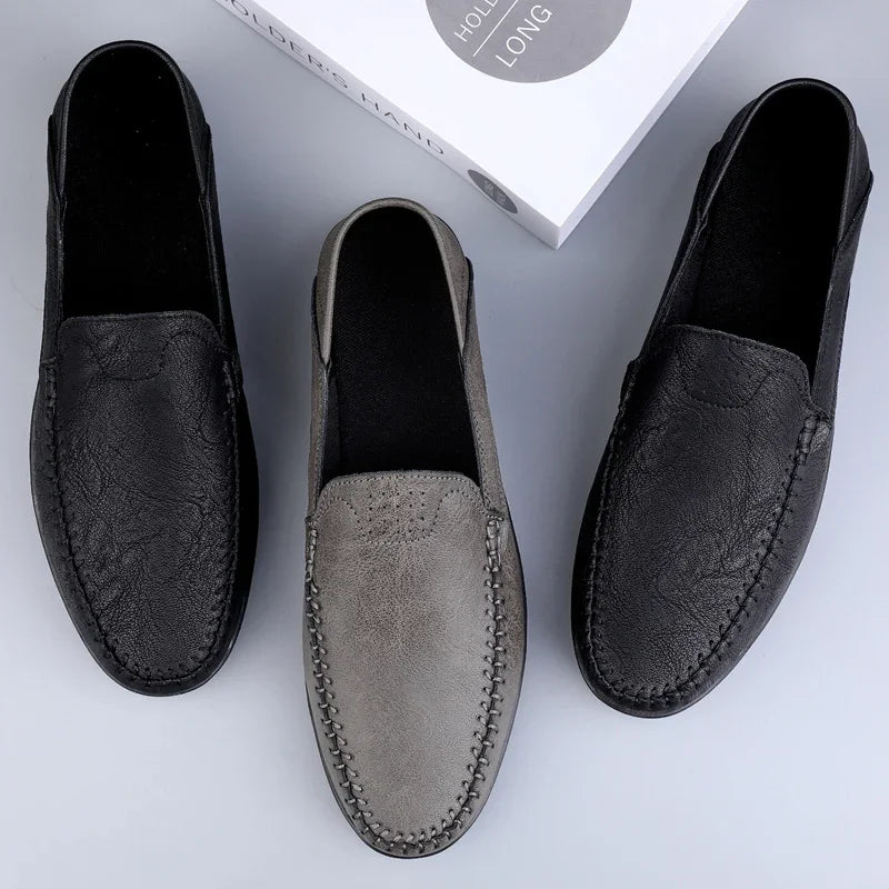 Mocassins Masculinos de Couro Genuíno Slip-On Casuais Estilo Náutico Formais Artesanais Designer 2025 Zapatillas Hombre