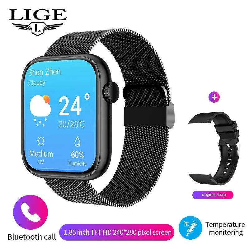 LIGE-Full Touch Screen Smart Watch para mulheres, Bluetooth Call, relógios impermeáveis, Sport Fitness Tracker, Smartwatch para senhora