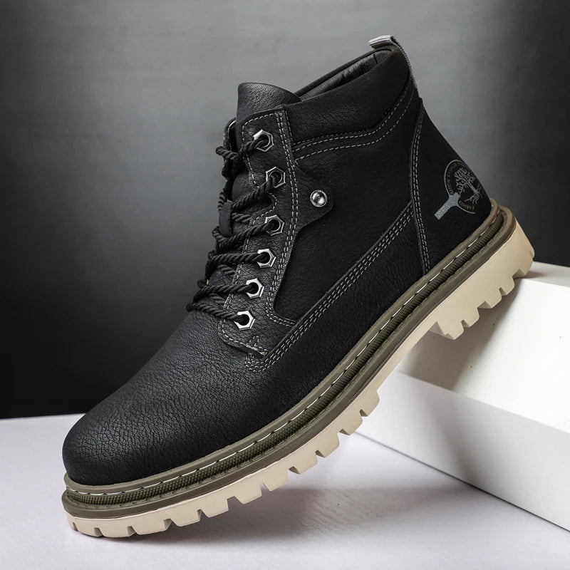Outono e inverno novas botas masculinas casuais de cano alto, botas curtas masculinas de sola grossa, botas Chelsea, sapatos de negócios elegantes e versáteis, sapatos de condução