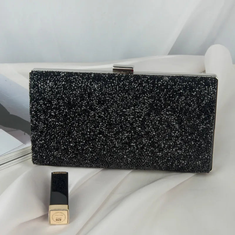 Lantejoula cristal dia embreagem para senhoras, bolsa de noite feminina, bolsa de casamento, banquete de festa, preto ouro prata, novo