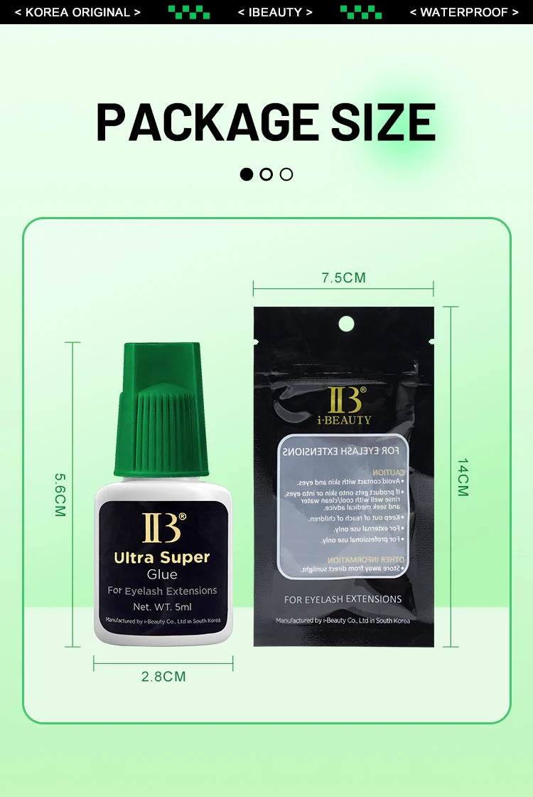 5 garrafas originais ibeauty ib ultra super cola para extensões de cílios 5ml coreia tampa verde lash cola ferramentas de maquiagem atacado