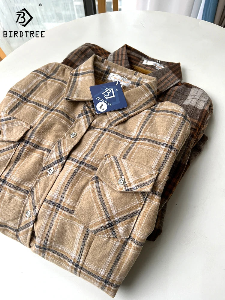 Camisa Xadrez Feminina de Veludo Grossa e Quente, Blusa Casual de Manga Longa com Forro de Lã para Inverno, Tamanhos M-5XL, Roupa de Outono T77710A