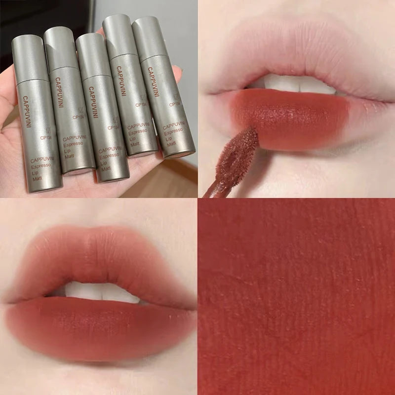 Batom fosco de veludo vermelho escuro, à prova d'água, longa duração, fosco, brilho labial, copo antiaderente, maquiagem labial, maquiagem cosmética