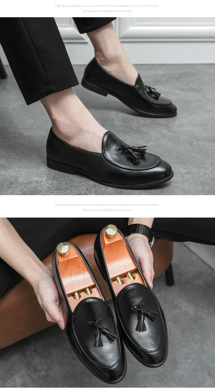 Sapatos formais masculinos mocassins com borla