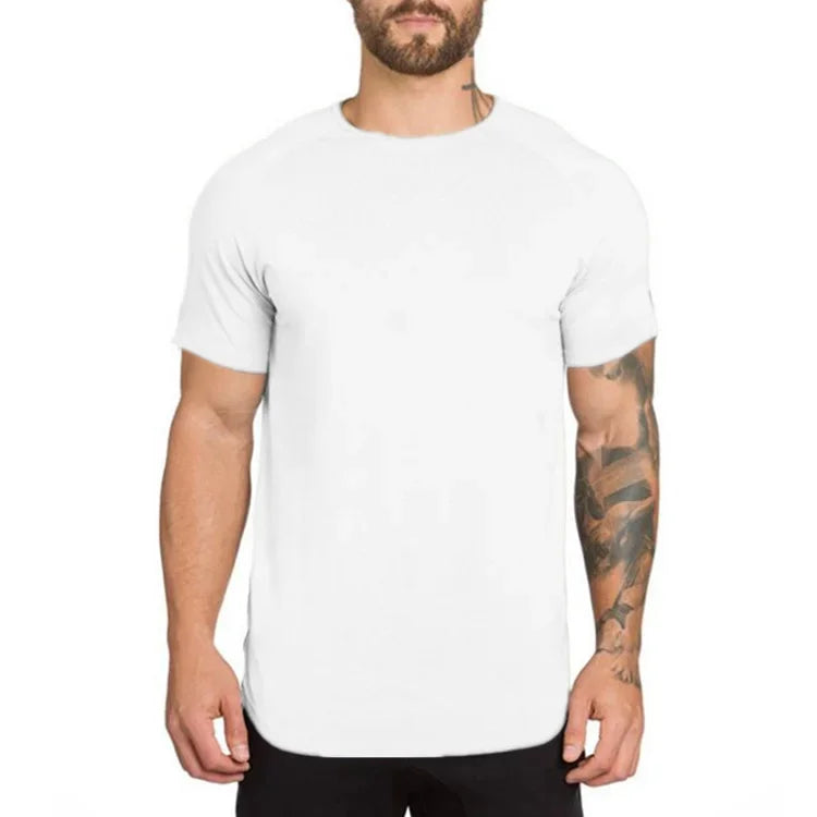 Marca roupas de ginástica fitness t camisa masculina moda estender hip hop verão manga curta camiseta algodão musculação muscular tshirt homem