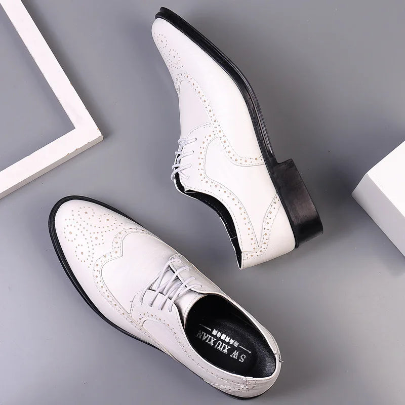 Sapatos oxford masculinos feitos à mão, sapatos clássicos formais de negócios, couro de bezerro genuíno, sapatos sociais brogue