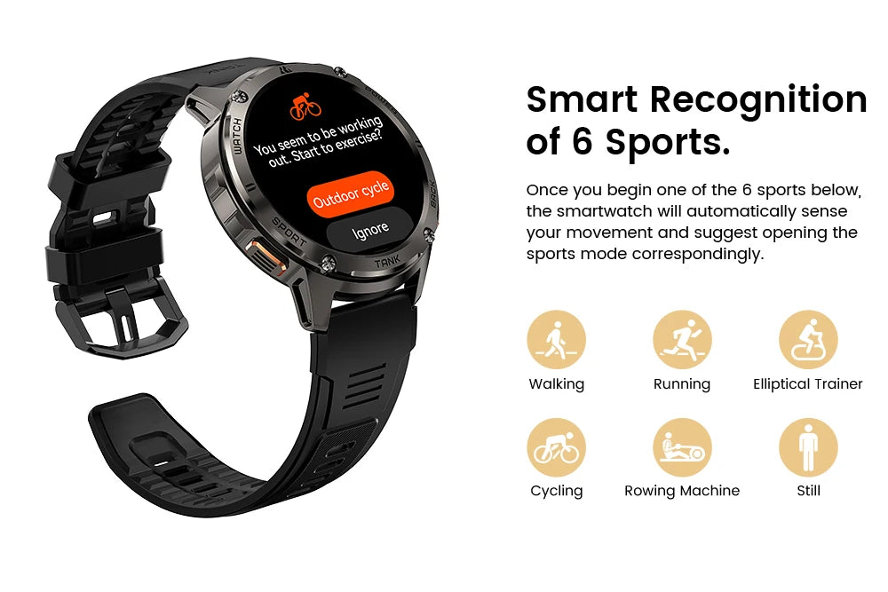 Original KOSPET TANK T3 Relógio Inteligente Para Homens Militar Smartwatch Mulheres Relógios de Fitness Digitais AMOLED AI Voz AOD Bluetooth