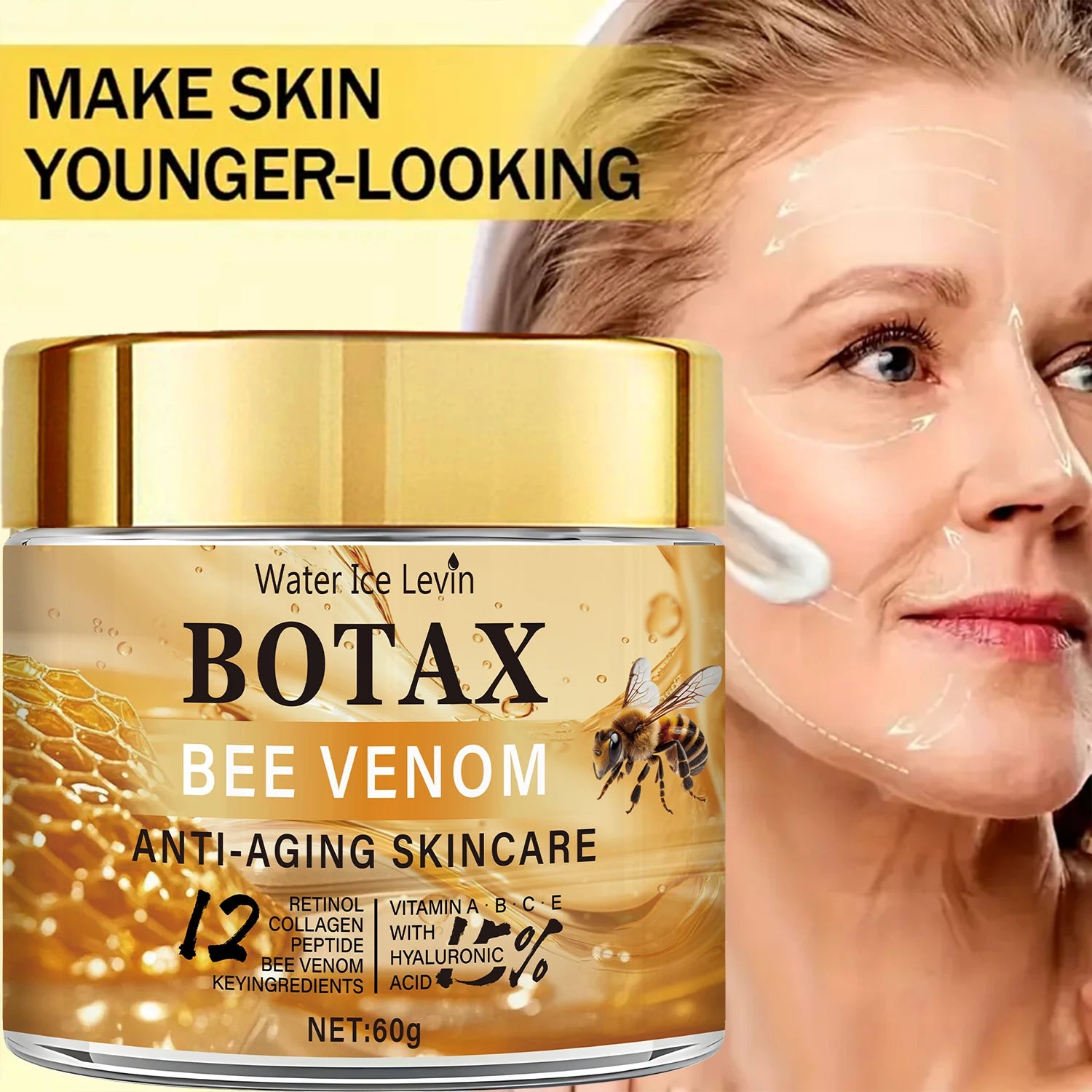 Creme de Veneno de Abelha Botax - Tratamento para Rugas Profundas, Rejuvenescimento e Ação Firmadora com Colágeno Water Ice Levin. 60g.