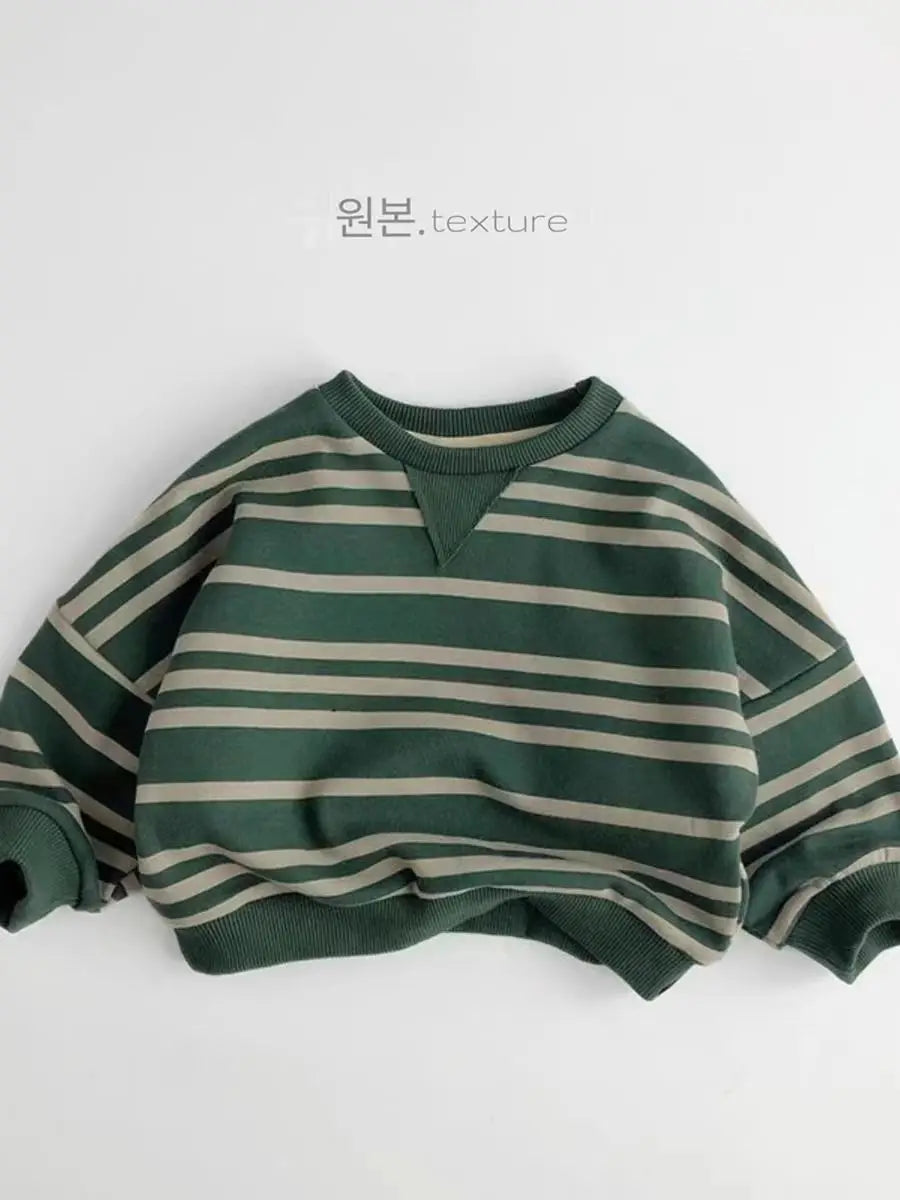 Moletom casual listrado infantil, manga comprida, tops com gola O, pulôver infantil solto, roupas de bebê, meninos, meninas, outono, novo