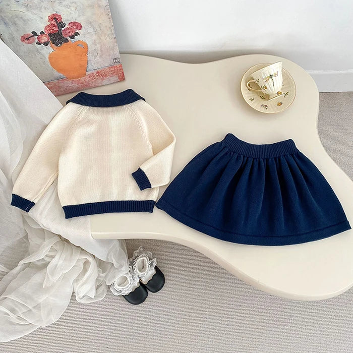 2025 novo outono 0-5yrs bebê meninas conjunto de roupas manga comprida malha cardigan casaco + saia curta crianças roupas de malha terno