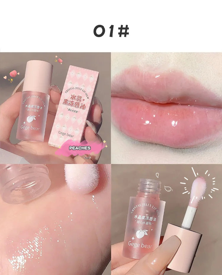 Óleo Labial Gege Bear Crystal Jelly Fruit com Pêssego, Uva e Abacate, Hidratante, Nutritivo e Clareador de Linhas Labiais