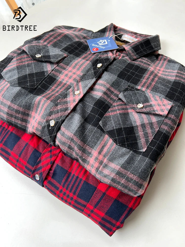 Camisa Xadrez Feminina de Veludo Grossa e Quente, Blusa Casual de Manga Longa com Forro de Lã para Inverno, Tamanhos M-5XL, Roupa de Outono T77710A