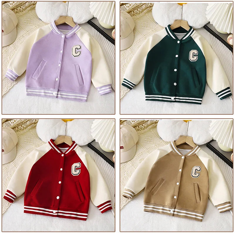 Meninos meninas jaquetas de beisebol crianças carta outono casaco nova primavera moda esportes outerwear crianças casual retalhos roupas 2-10y