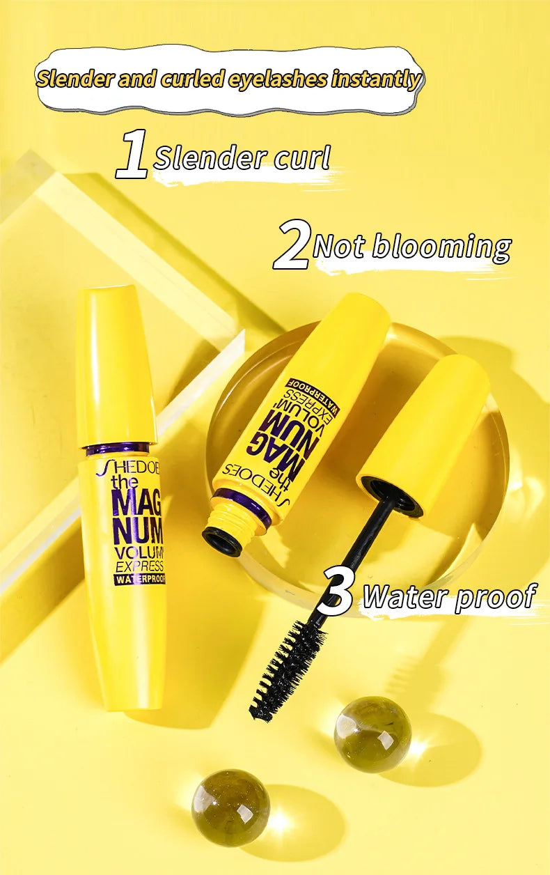 SHEDOES Rímel amarelo à prova d'água, alongamento, ondulação, volumizador, natural, de longa duração, à prova de manchas, cosméticos de maquiagem para os olhos