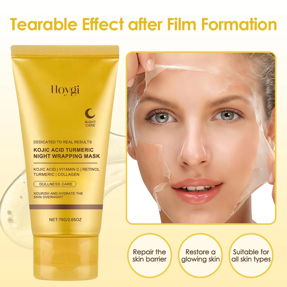 75g ácido kójico cúrcuma envoltório noturno peel off máscara nutre colágeno hidrolizado brilhante firmeza da pele cuidados com a pele