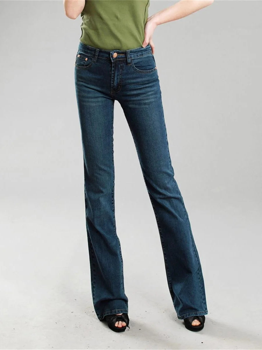 Jeans de cintura média de mulheres, calça casual confortável, elegante, alta qualidade, verão, primavera, verão, 2024