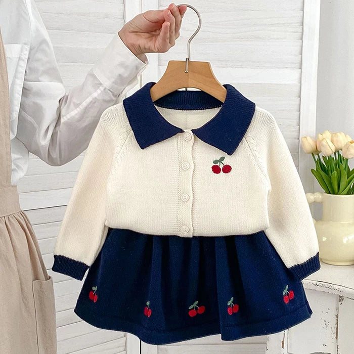 2025 novo outono 0-5yrs bebê meninas conjunto de roupas manga comprida malha cardigan casaco + saia curta crianças roupas de malha terno