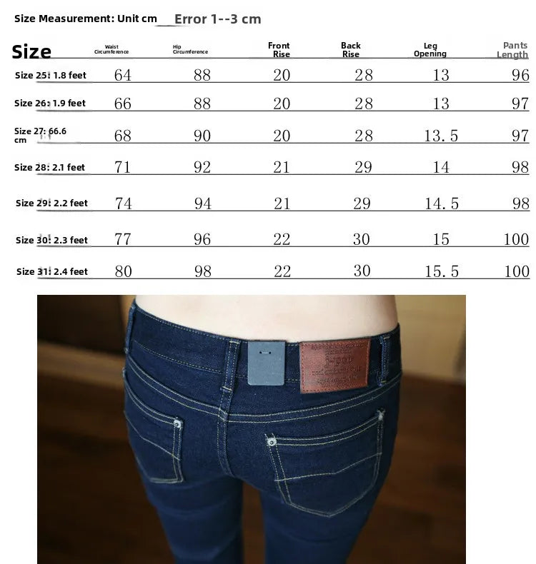 Calça Jeans Fena Skinny de Cintura Baixa Elástica e Esticável para Outono, Calça Longa Preta de Nove Pontos com Efeito Le...