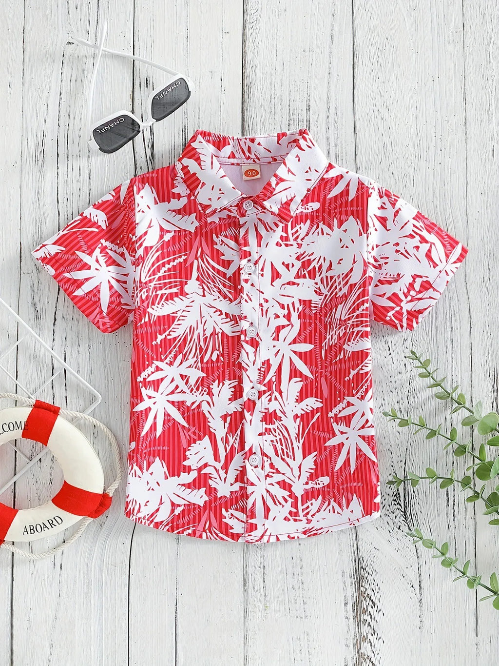Top respirável casual floral e foliar infantil, blusa de meninos, perfeita para praia, férias, elegante, verão