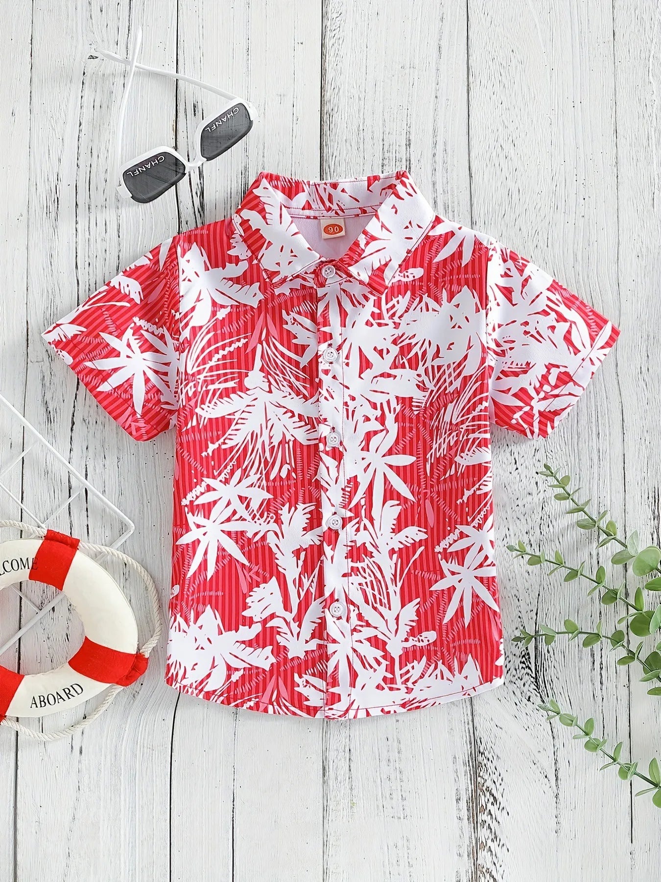 Top respirável casual floral e foliar infantil, blusa de meninos, perfeita para praia, férias, elegante, verão