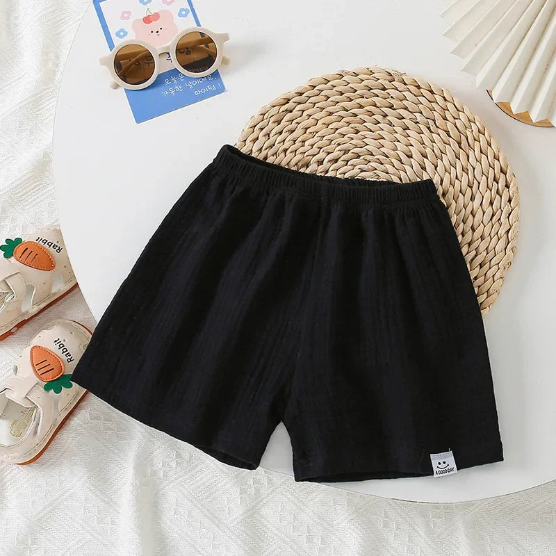 Moda algodão cor sólida crianças shorts infantil estilo coreano verão praia calças curtas inferior para crianças roupas meninas meninos 4-12y