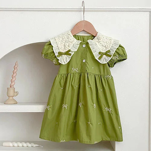 2025 novo verão crianças vestido 2-6 anos crianças vestidos de princesa manga voadora algodão bordado bebê menina vestido de festa irmã roupas