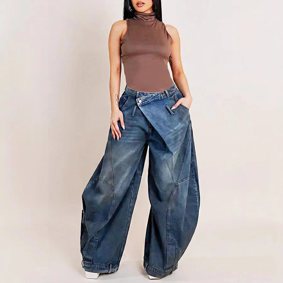 Calças de brim calças de perna larga mulheres vintage denims calças soltas estiramento meados de cintura lavado angustiado até o chão 2025 streetwear