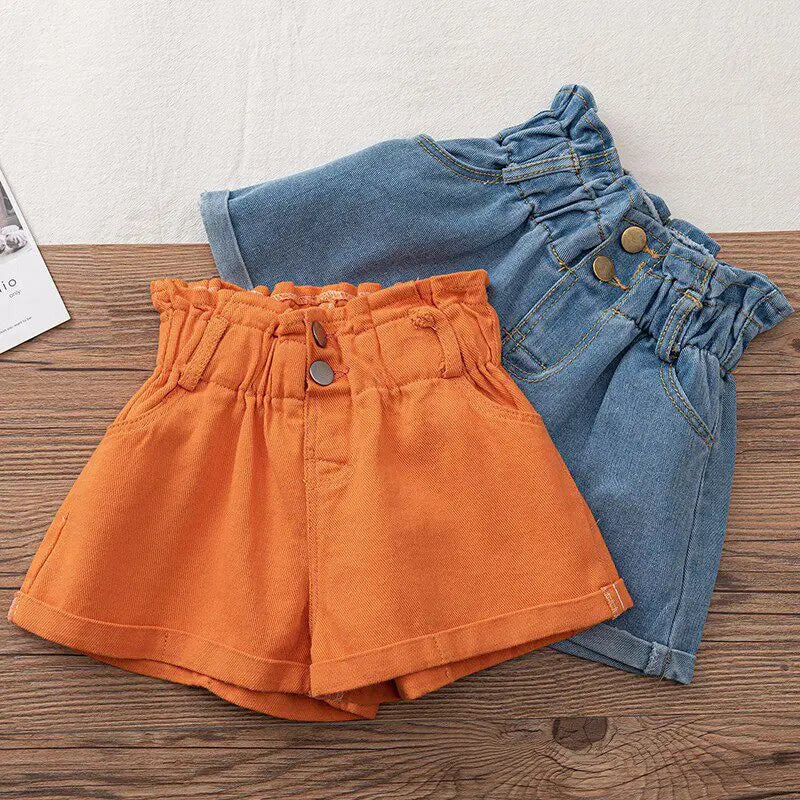 Shorts jeans estilo coreano para meninas de 1 a 7 anos, roupas curtas de verão para meninas, algodão macio, shorts jeans da moda, roupas para bebês meninas