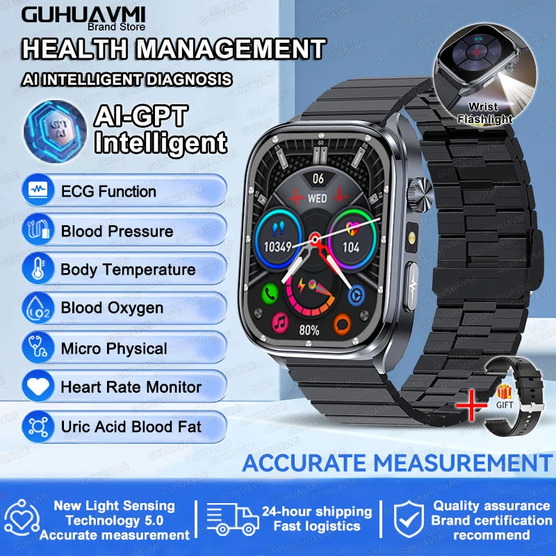 Novo Smartwatch 2026 com ECG Preciso, Análise de Saúde Cardíaca, Análise de Sangue, Lipídios no Sangue, Pressão Arterial e Chamada Bluetooth para Homens