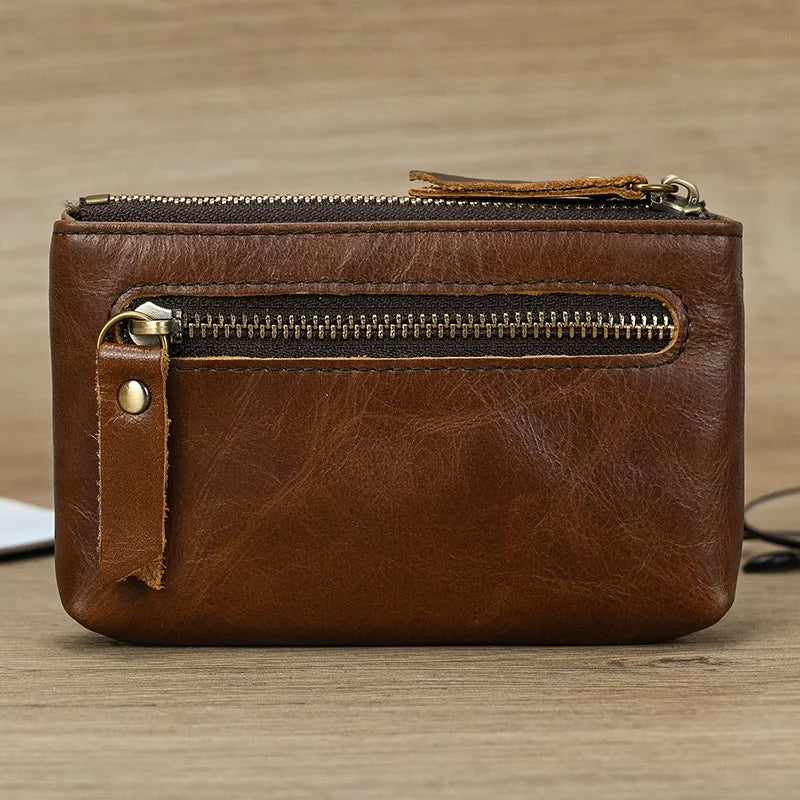 Luufan couro genuíno zíper moeda cartão bolsa de couro real rfid titular do cartão embreagem carteiras slots para homens mulheres mini bolsa fina