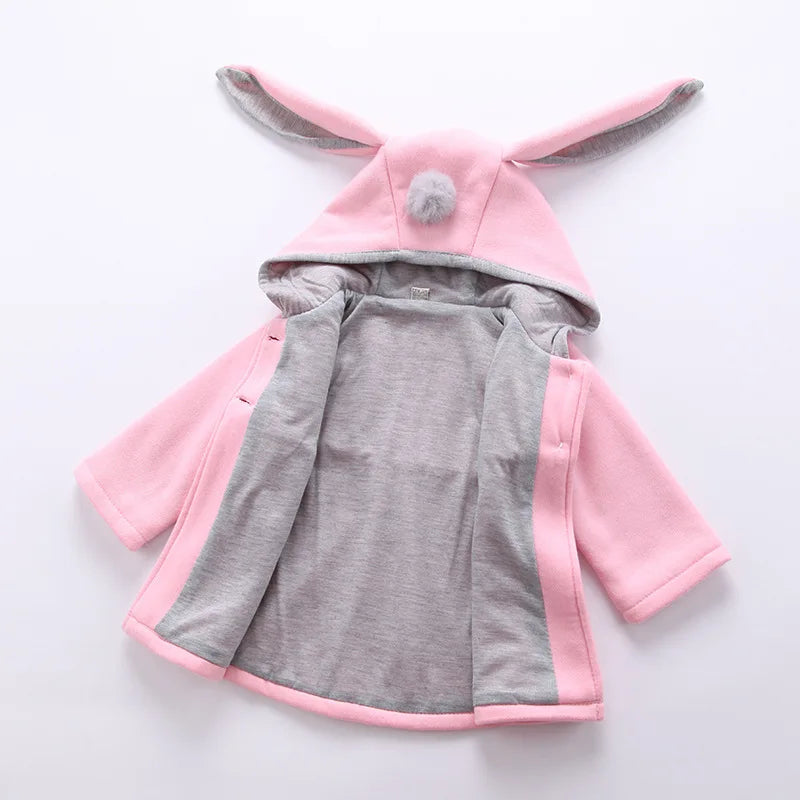 Jaqueta de algodão quente para bebês com orelhas de coelho, roupas infantis, casaco infantil, casacos, outono, primavera