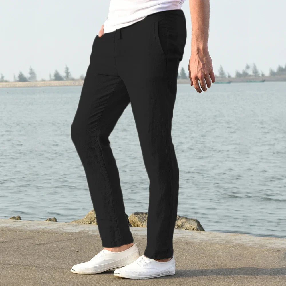 Calças de linho de algodão masculino outono novo respirável cor sólida calças de linho fitness streetwear S-3XL