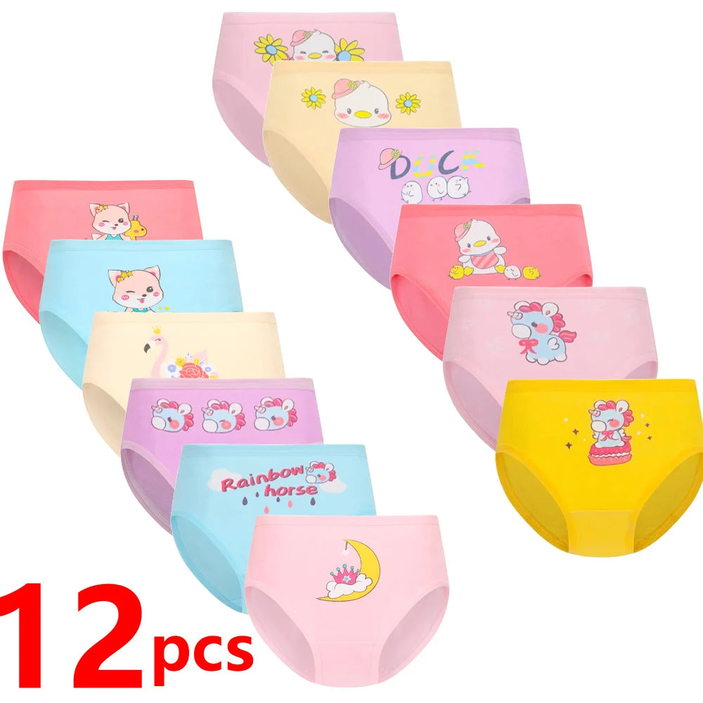 1/4/8/12 pçs crianças meninas conjuntos de calcinha algodão muito bonito dos desenhos animados unicórnio impressão criança roupa interior para menina criança boxer respirável