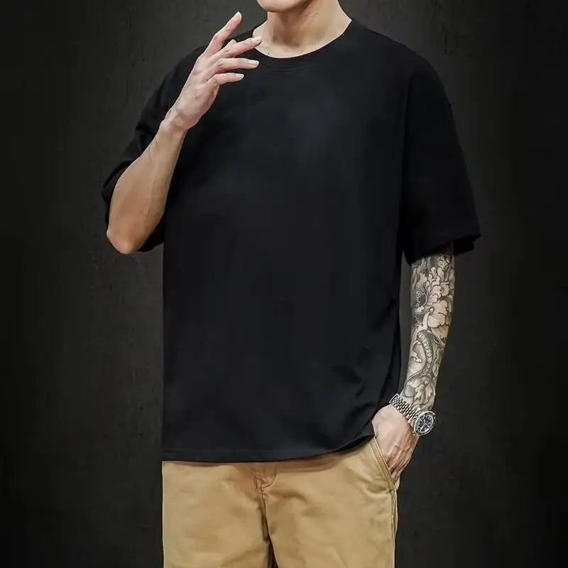 Novo verão masculino t camisa moda sólida básico solto hip hop manga curta camisetas para homens feminino casual algodão streetwear topo t