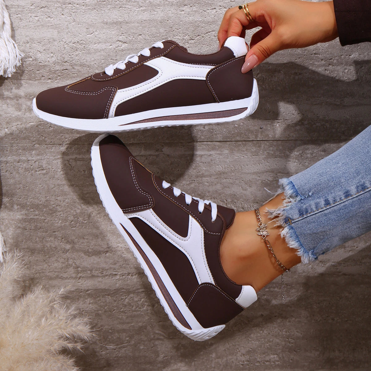 2025 primavera novas mulheres tênis confortáveis ao ar livre moda versátil plana casual tênis rendas até sapatos esportivos femininos plus size