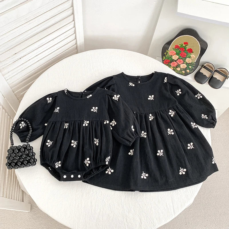 2026 nova primavera meninas vestido de princesa crianças estilo coreano bordado roupas 2-6yrs manga comprida algodão crianças vestido de festa