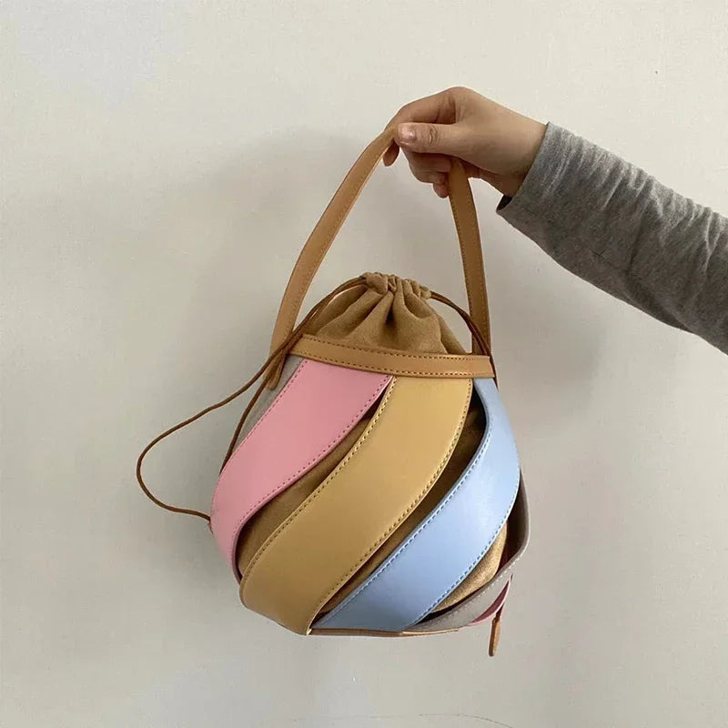 Bolsa feminina retrô de balde geométrico, elegante bolsa versátil de textura feminina, estilista de luxo, 2023