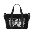 Personalize seu design texto foto impressão duffle sacos personalizado durável fim de semana durante a noite saco para mulheres homens saco de bagagem de viagem
