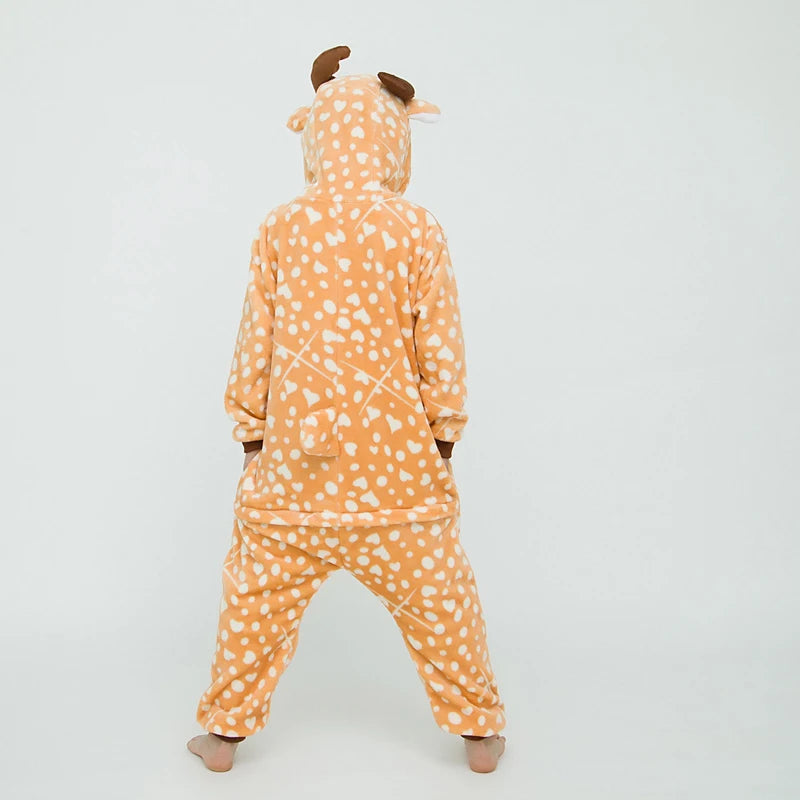 Kigurumi crianças bonito cervos animais dos desenhos animados pijamas crianças pijamas meninas meninos onesies trajes para o natal festa de halloween